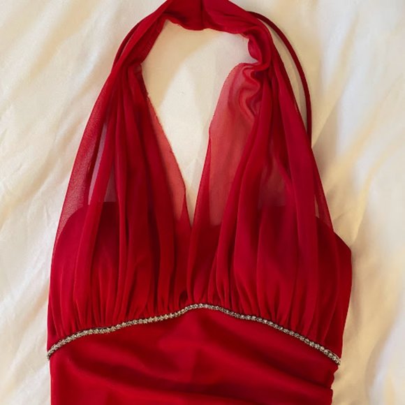 Blondie Nites Red Halter Midi Dress - Picture 4 of 8